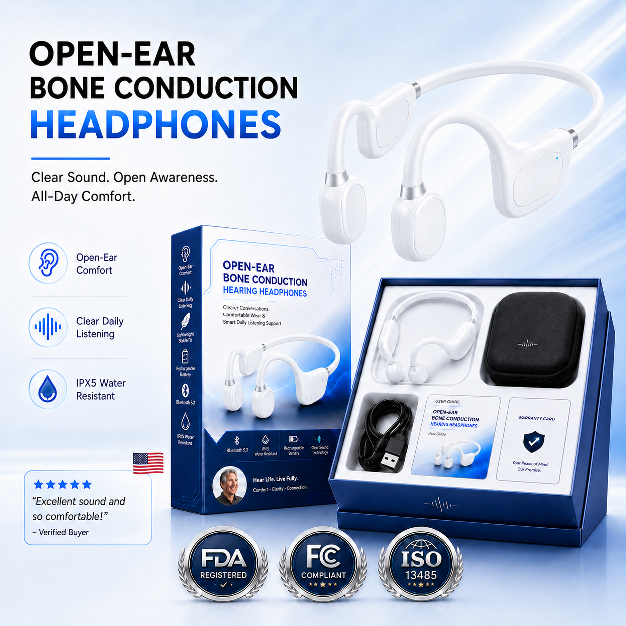 🎧 Open-Ear Bone Conduction Hearing Headphones Hear Conversations Clearly. Stay Comfortable All Day.