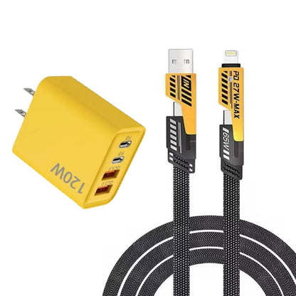 🔥Portable Fast Charger, Type C/USB A Dual Ports Adapter,4 in 1 Fast Charging Cable & Data Sync