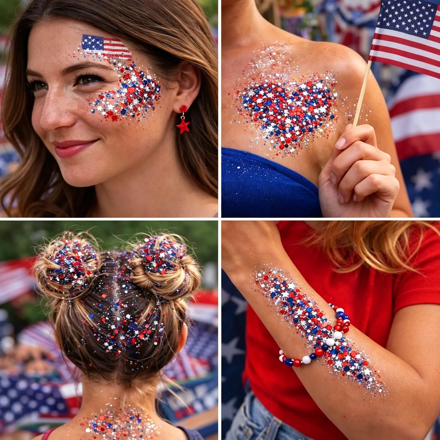 🇺🇸 Patriotic Glitter Stick ✨ – Red ❤️ White 🤍 & Blue 💙 Sparkle for Hair 💇 Face 🌟 & Body 🎆🦅