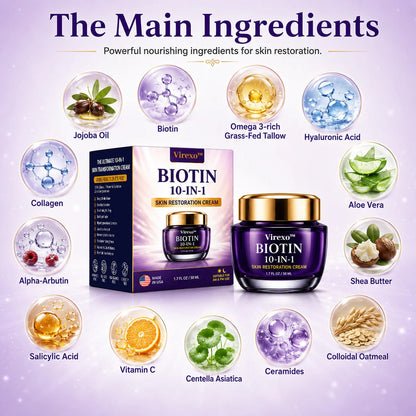 Made and Shipped from USA Virexo™ Biotin 10-in-1 Skin Restoration Cream