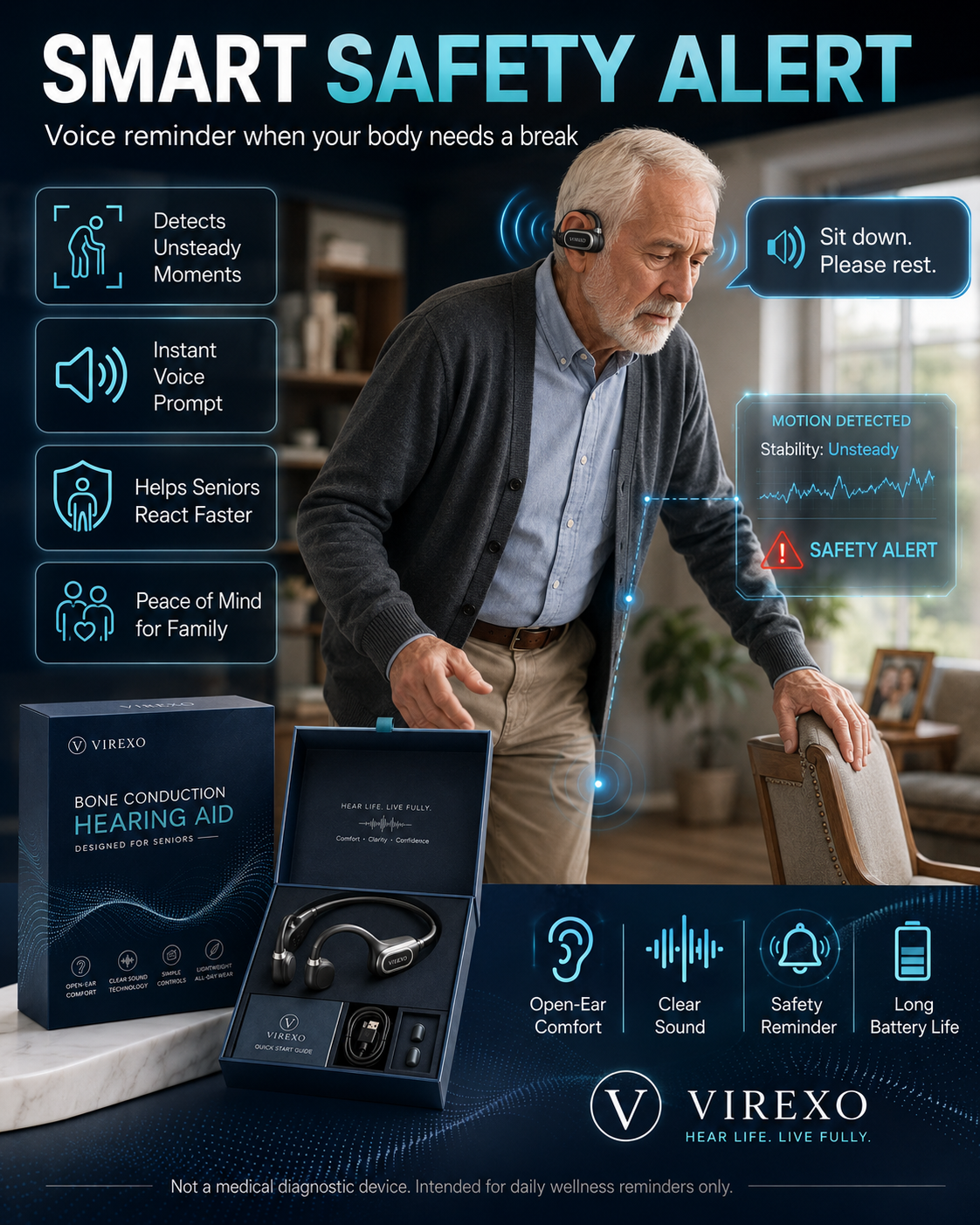 🎧 Open-Ear Bone Conduction Hearing Headphones ✨ Clearer Conversations, Comfortable Wear & Smart Daily Listening Support