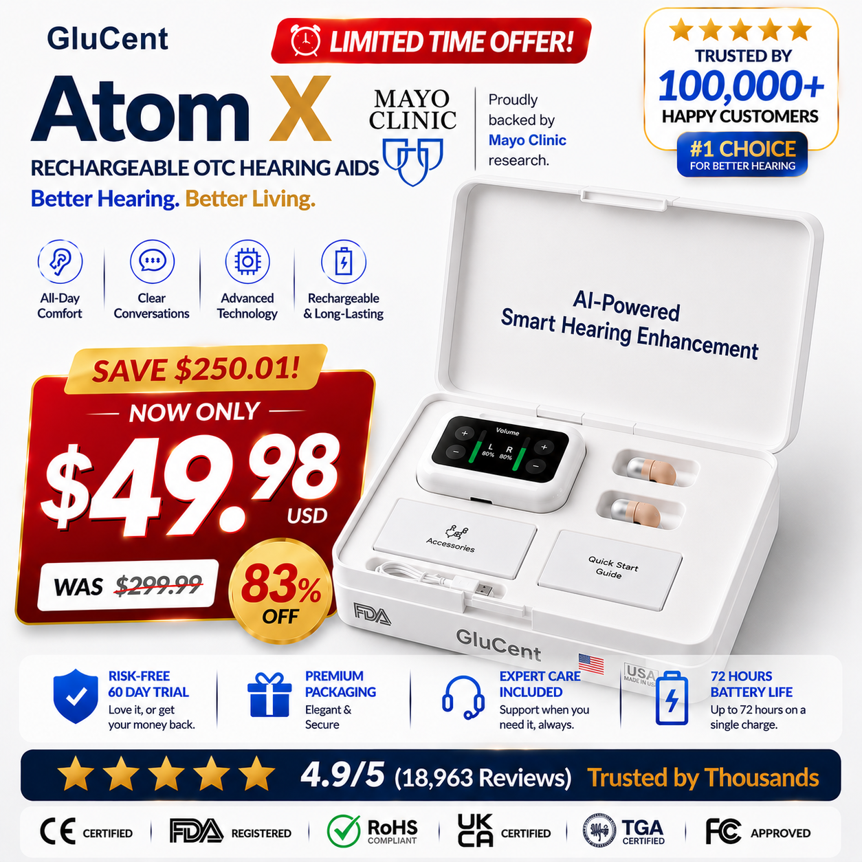 🔥 Final 1 Hours : Only Limited Stock Left🏆GluCent® Atom X Smart Hearing Aids — Hear Clearly, Feel Confident Again 💖(Mayo Clinic Recommended）