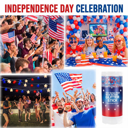 🇺🇸 Patriotic Glitter Stick ✨ – Red ❤️ White 🤍 & Blue 💙 Sparkle for Hair 💇 Face 🌟 & Body 🎆🦅