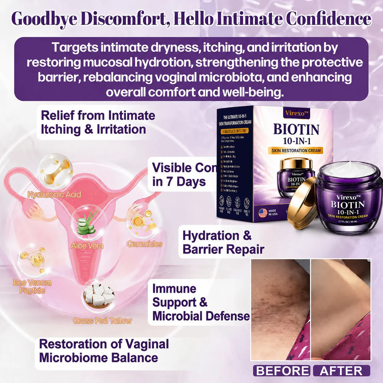 Made and Shipped from USA Virexo™ Biotin 10-in-1 Skin Restoration Cream