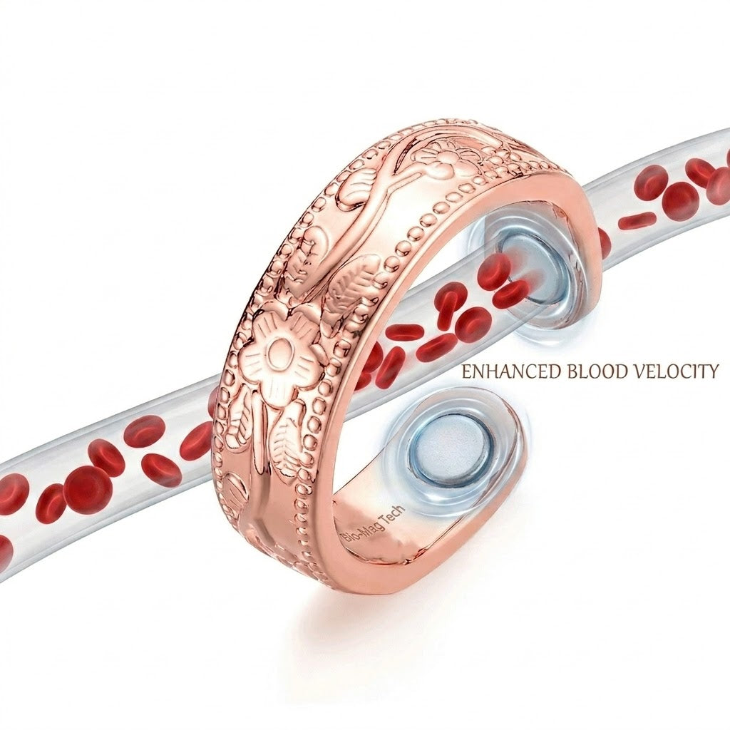 Copper magnet plum blossom ring for couples. Relieves fatigue, improves blood circulation, and helps you lose weight easily.