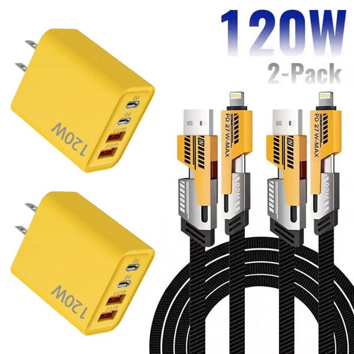 🔥Portable Fast Charger, Type C/USB A Dual Ports Adapter,4 in 1 Fast Charging Cable & Data Sync