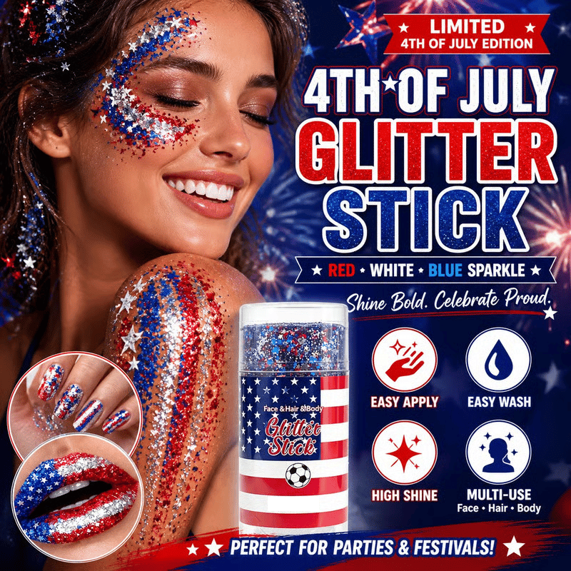 🇺🇸 Patriotic Glitter Stick ✨ – Red ❤️ White 🤍 & Blue 💙 Sparkle for Hair 💇 Face 🌟 & Body 🎆🦅