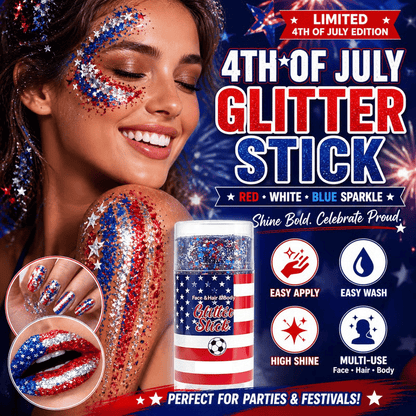 🇺🇸 Patriotic Glitter Stick ✨ – Red ❤️ White 🤍 & Blue 💙 Sparkle for Hair 💇 Face 🌟 & Body 🎆🦅