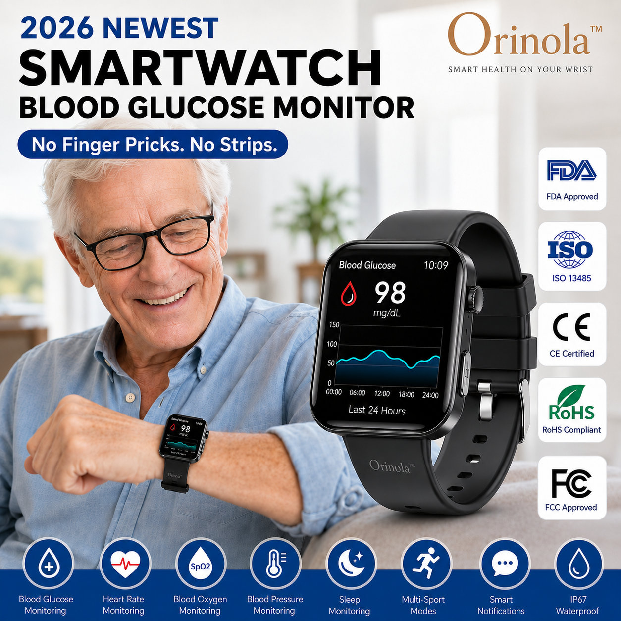 🔥Launch Special: 83% OFF💎2026 Edition Orinola™ PulseMax – Non-Invasive Glucose Smartwatch with Fall Detection🎁（Mayo Clinic Recommended）
