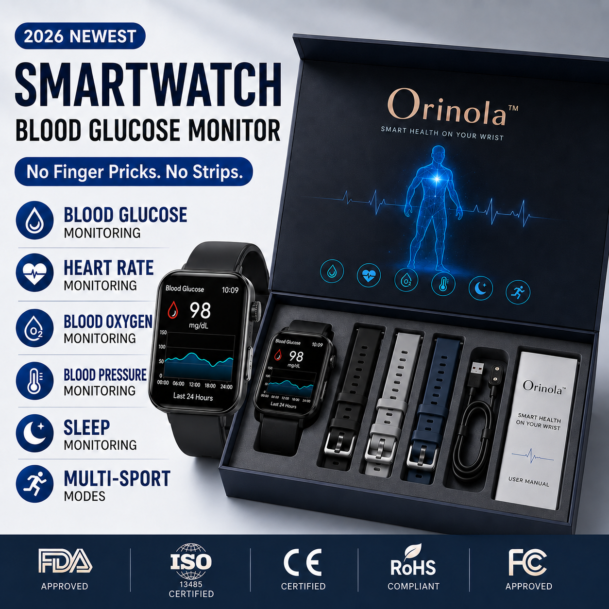 🔥Launch Special: 83% OFF💎2026 Edition Orinola™ PulseMax – Non-Invasive Glucose Smartwatch with Fall Detection🎁（Mayo Clinic Recommended）