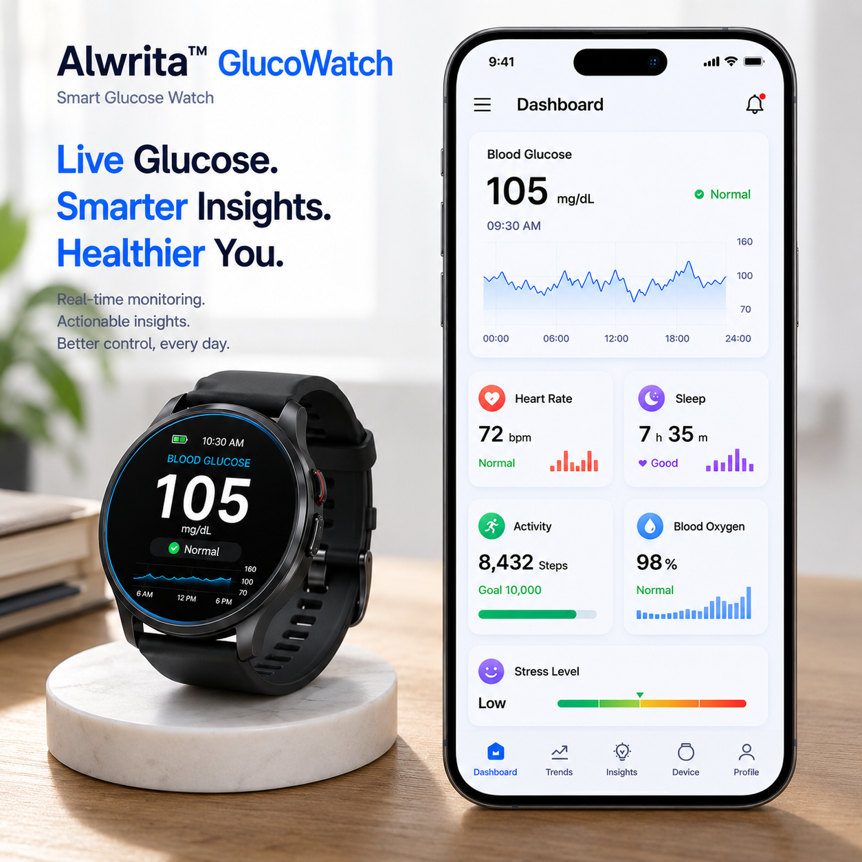 🎉 75% OFF Launch Offer🔥Alwrita™ GlucoWatch  99.13% Accuracy • Non-Invasive Technology