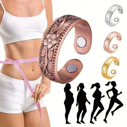 Copper magnet plum blossom ring for couples. Relieves fatigue, improves blood circulation, and helps you lose weight easily.
